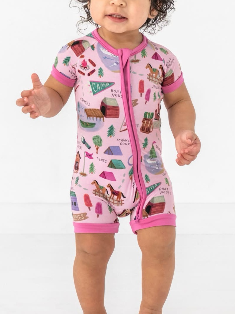 Little Sleepies Pink Camp Print Short Sleeve One-Piece 3-6m